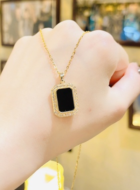 抖音爆款黑色无事牌钛钢项链