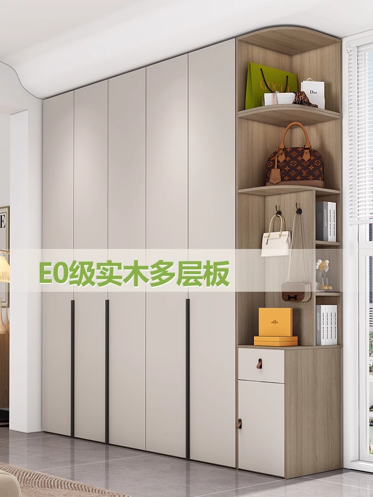实木转角衣柜家用卧室一门到顶现代简约多层板柜子小户型成品衣橱