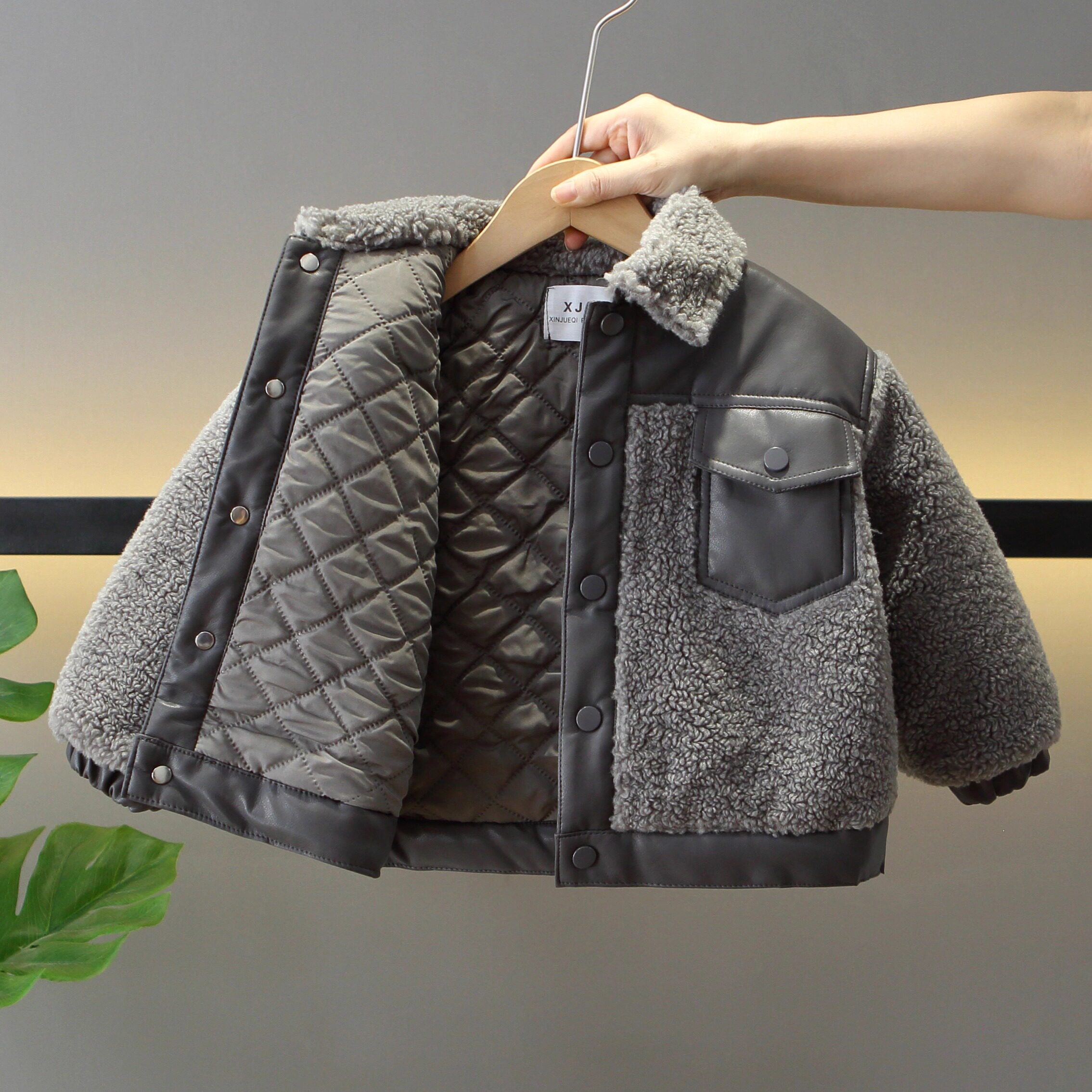 男童二棉外套秋冬装羊羔绒皮毛一体衣翻领夹克洋气宝宝毛毛衣冬季