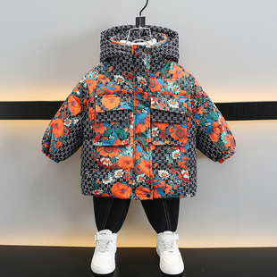 儿童羽绒服男款冬季2025新款宝宝冬装过年碎花男童新年衣服轻薄