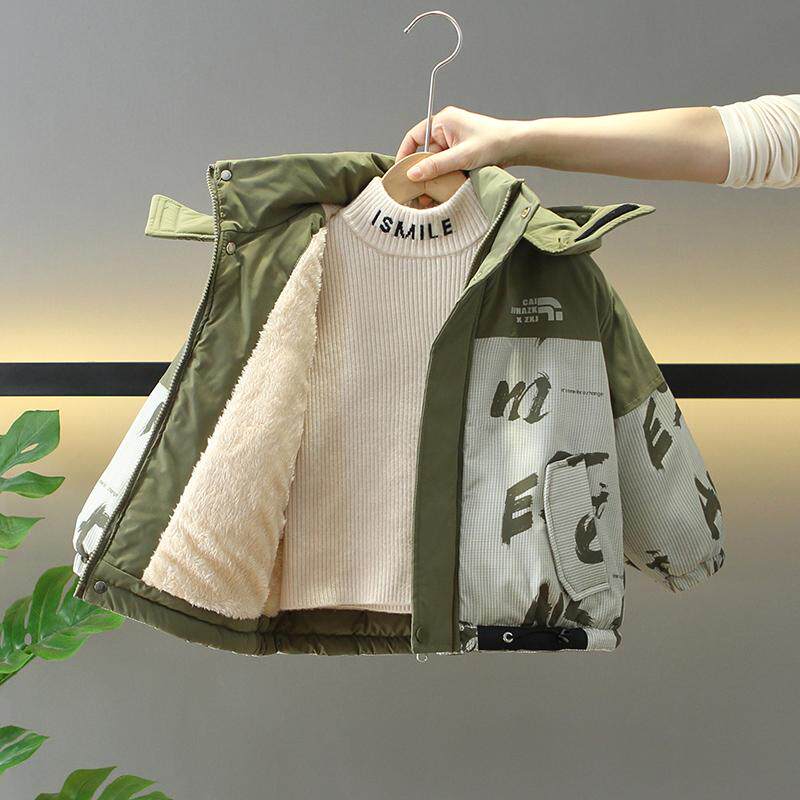 男童加绒韩版儿童加厚派克服