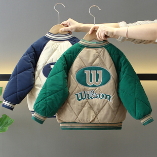 男童秋装棒球服外套薄棉2025新款儿童加绒宝宝洋气二棉深秋款帅气