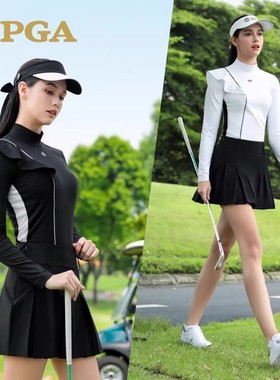 PGA高尔夫女装秋冬服装长袖T恤弹力柔软显瘦上衣polo打底衫101442