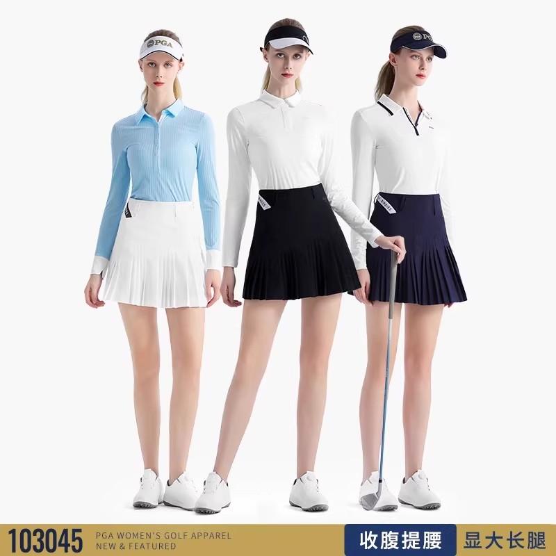 PGA高尔夫服装女装 显瘦修身长袖T恤 透气运动秋季打底杉101365