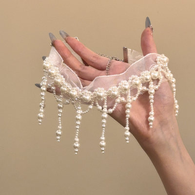 复古珍珠流苏蕾丝choker项链女高级感气质锁骨链颈链配饰