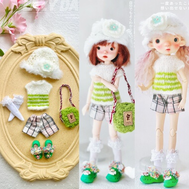 绿白色条纹毛衣套装蓝豆豆小布可穿ob22ob24娃衣