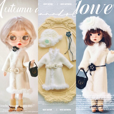 蓝豆豆小布白色呢子大衣毛绒款ob22 ob24通穿bjd娃衣