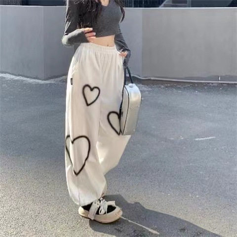 束脚运动裤女春夏季新款宽松韩版高腰印花慵懒风休闲裤子图片