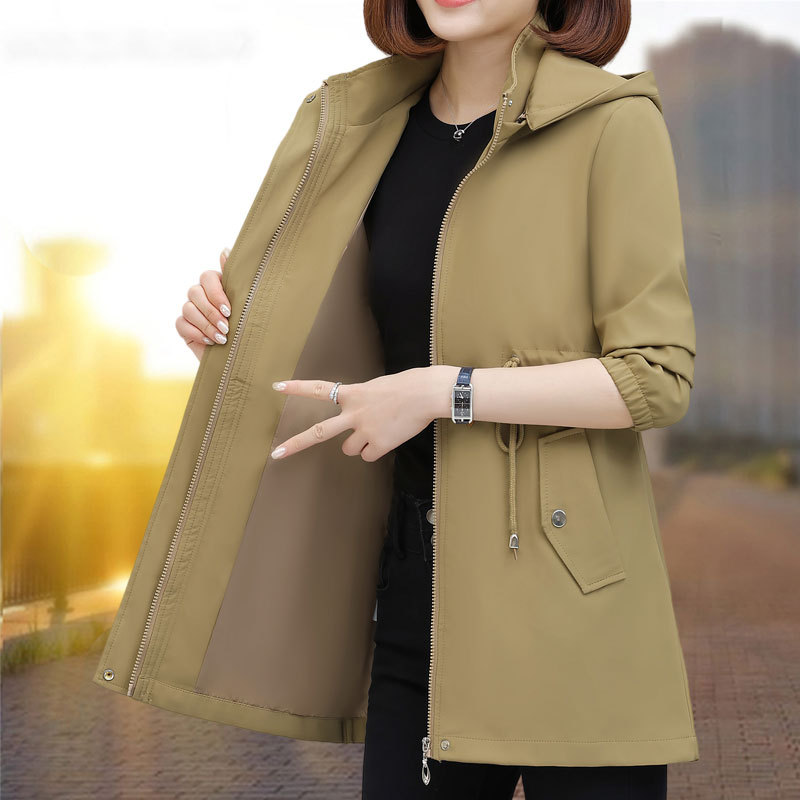 风衣外套女款中长款春秋2026年新款春季大码女装胖mm连帽上衣现货图片