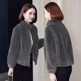 年轻妈妈洋气一体绒300克珊瑚绒短款 外套女春秋仿貂绒百搭上衣女