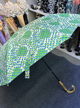 外贸小清新绿色花朵竹柄超轻碳纤维女晴雨两用太阳伞防晒防紫外线