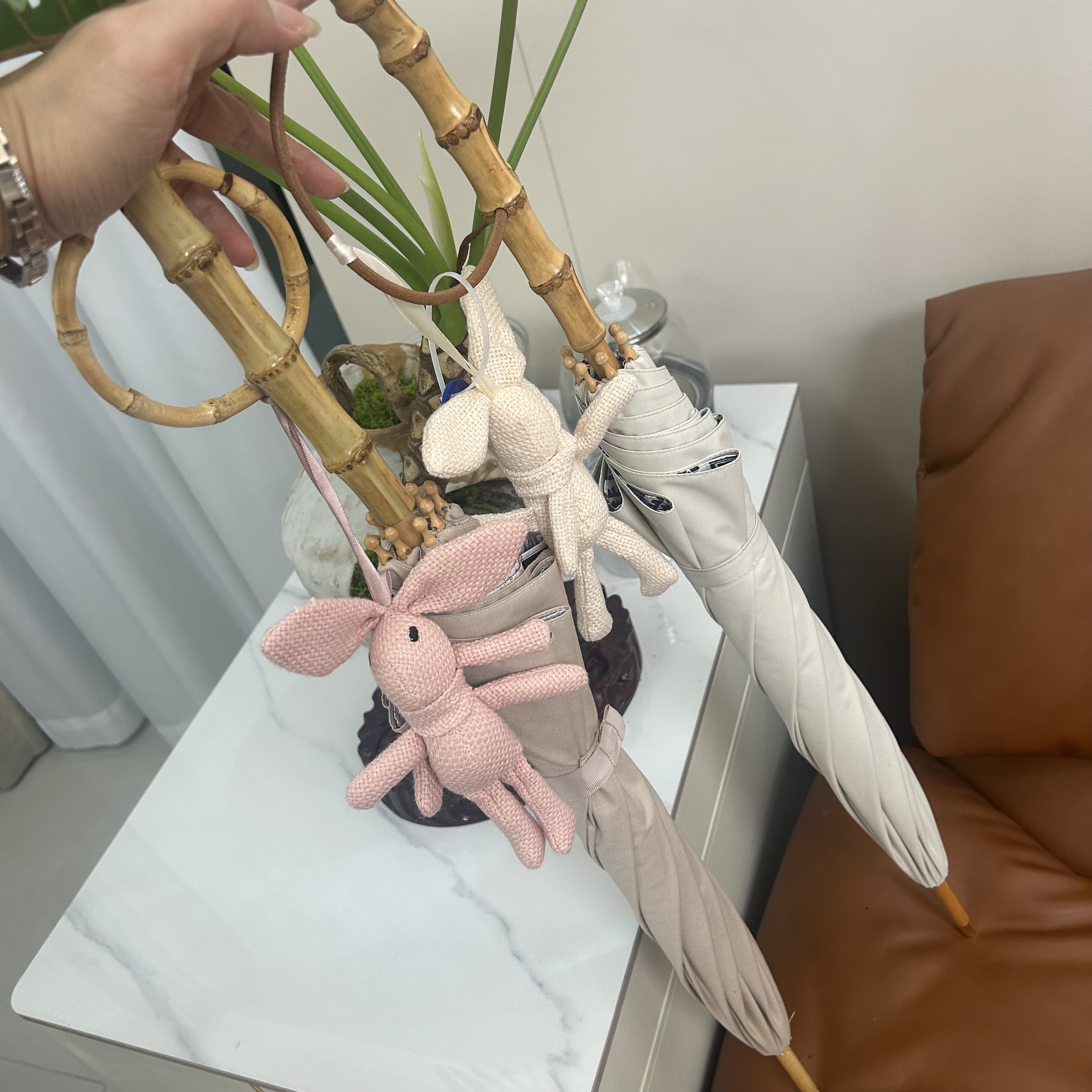 日单高端木制圆环竹节小清新双层棉布彩胶洋伞复古太阳手动长柄伞