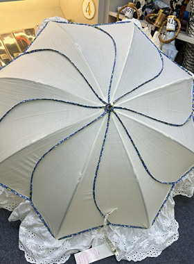 日式高颜值清新绝美花边白色公主伞花瓣碎花遮阳小洋伞手动长柄伞