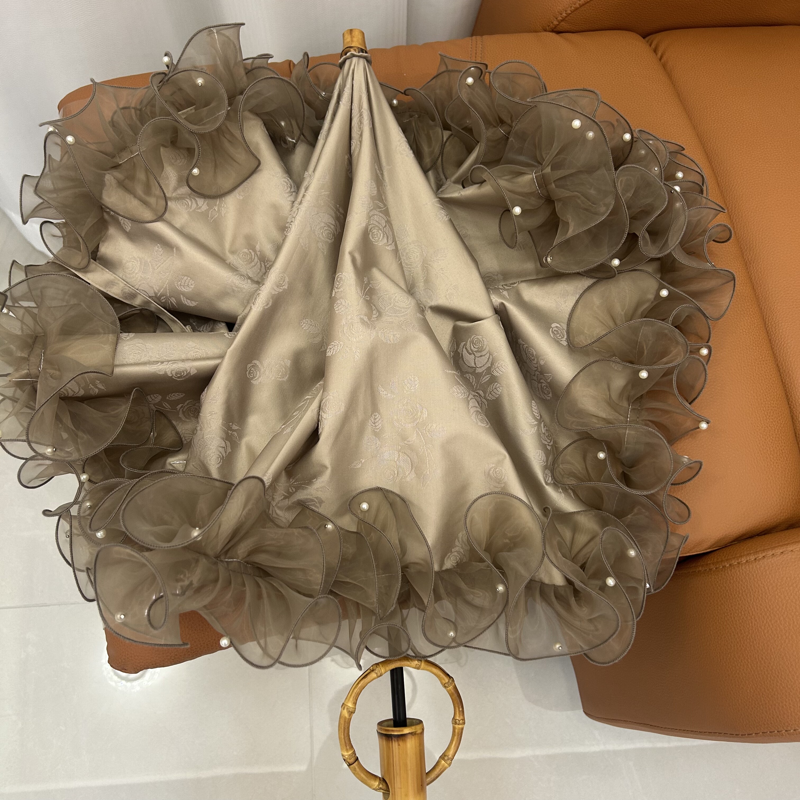 日系高颜值复古小清新网纱花边折叠遮阳伞防紫外线防晒圆环竹节女