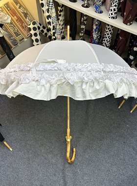 新款好看洛丽塔三层蛋糕裙白色公主伞防紫外线女桃木长柄晴雨两用