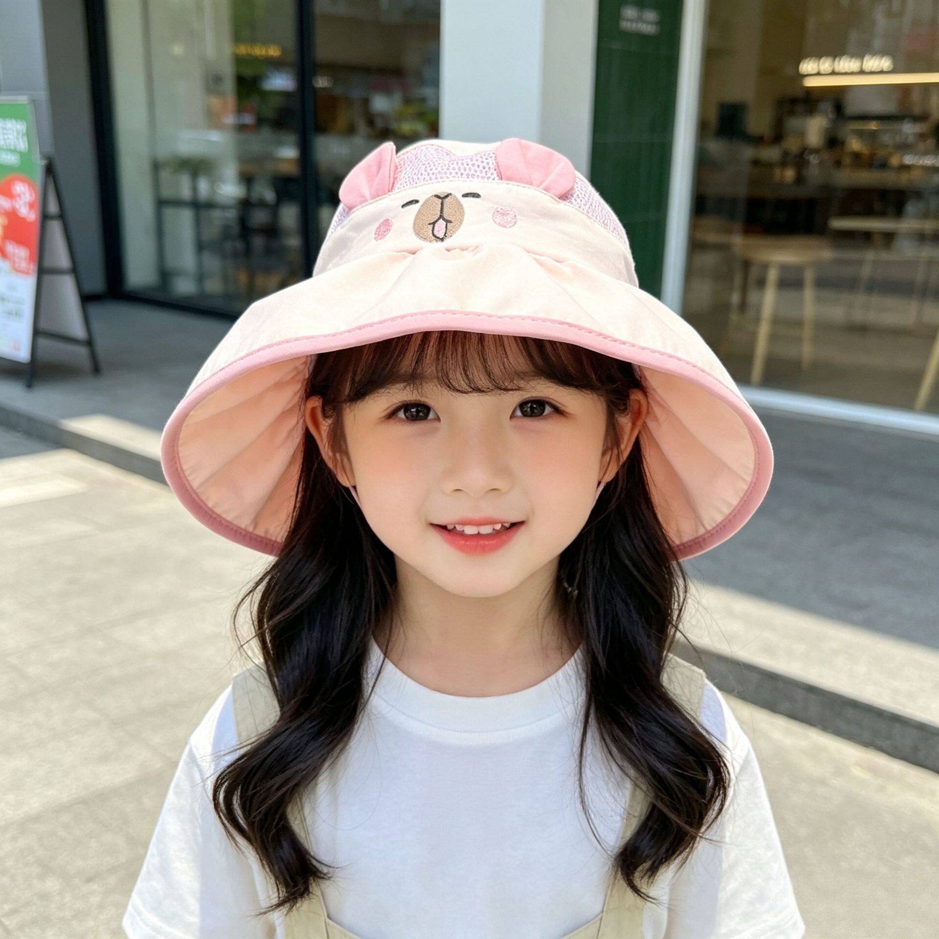儿童防晒帽大檐夏季女童防紫外线