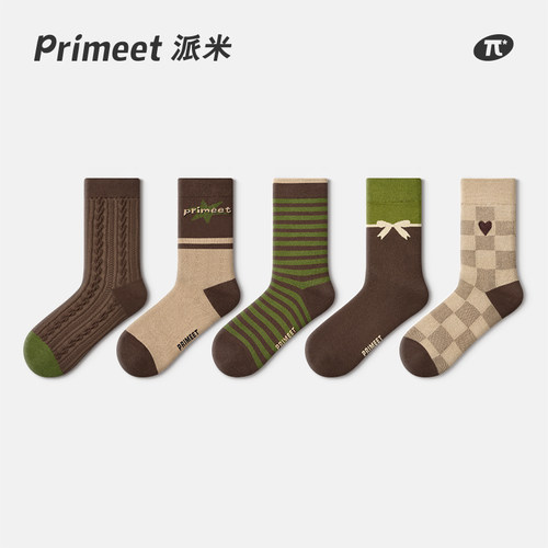 PRIMEET/派米女复古咖色中筒袜