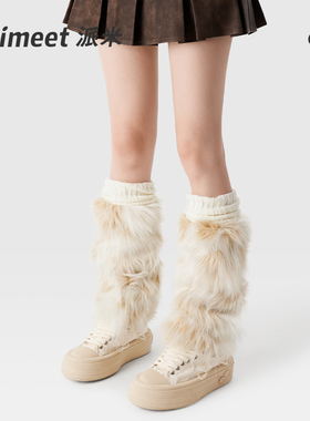 毛毛袜套女春夏美拉德腿套千禧辣妹白色堆堆袜春季仿皮草靴袜长袜