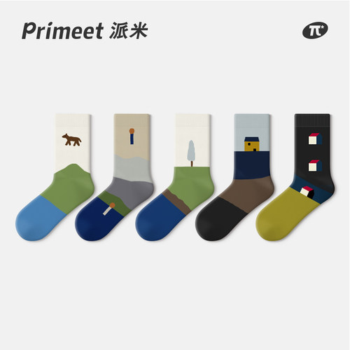 PRIMEET/派米男士纯棉潮流中筒袜