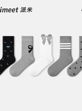 蝴蝶结灰色袜子女春秋2026新款爆款中筒miu系韩系配小皮鞋长袜棉
