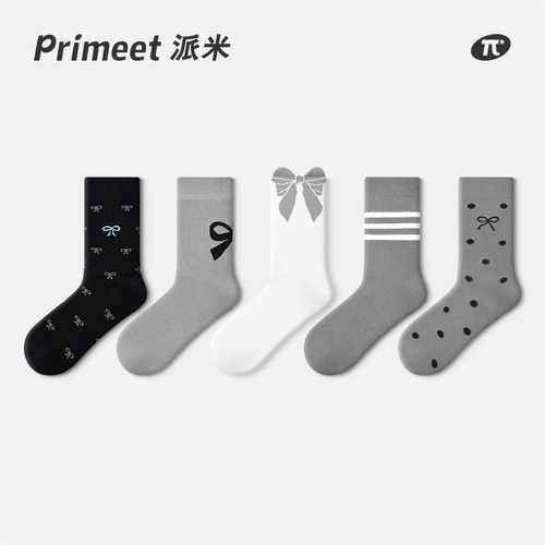 PRIMEET/派米女灰色蝴蝶结中筒袜