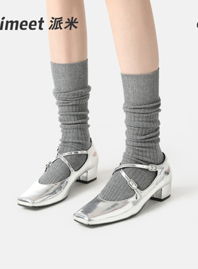 灰色小腿袜四季纯色堆堆袜miu系高筒袜春秋网红芭蕾袜长袜棉袜棉