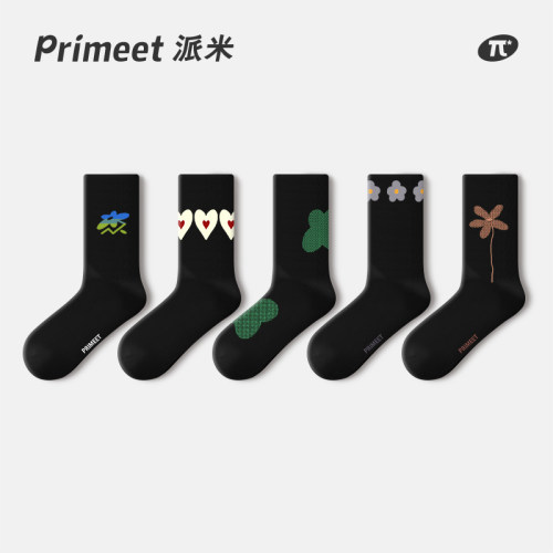 PRIMEET/派米女黑色小花中筒袜