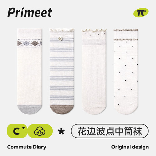 派米miu系花边波点中筒袜女