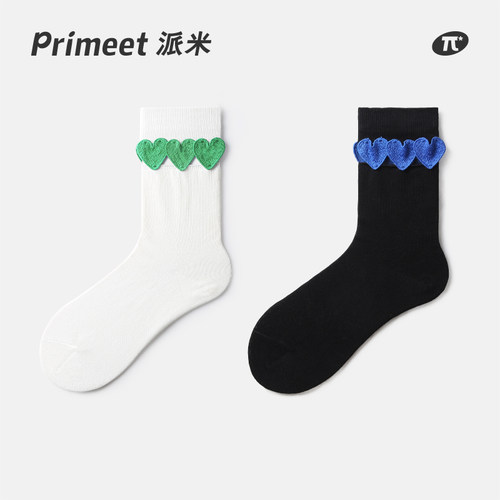 夏爱心贴布绣甜美日系中筒袜女