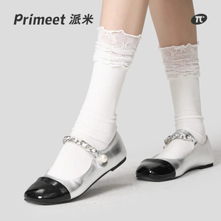 薄款 白色堆堆中筒袜纯欲风jk小腿袜夏季 芭蕾风花边蕾丝袜子女秋季