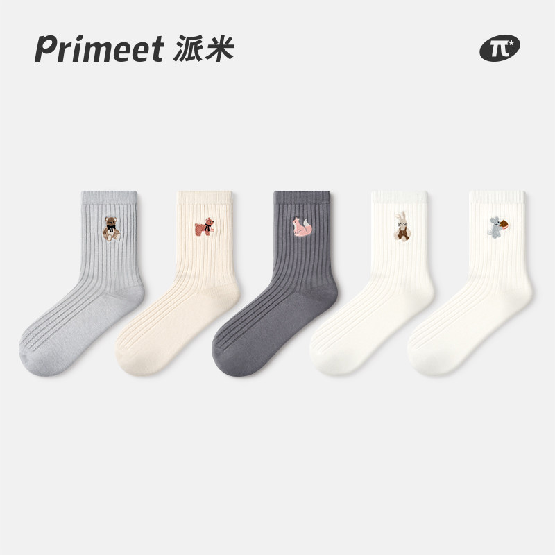PRIMEET/派米刺绣卡通中筒袜