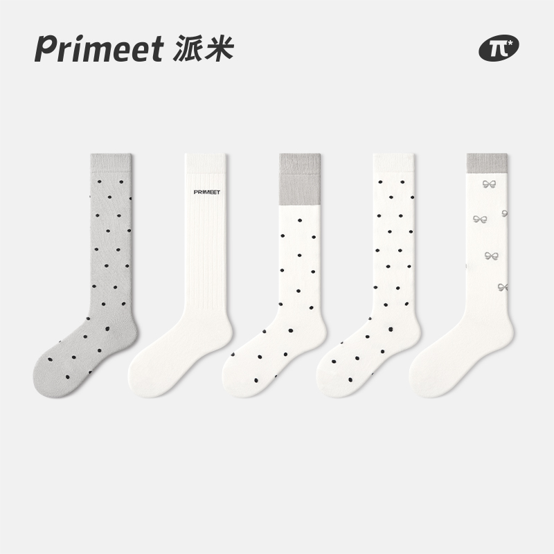 PRIMEET/派米波点小腿袜女春秋长筒袜日系甜美及膝袜秋季靴袜长袜