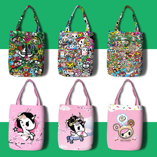 淘奇多奇 甜甜圈女孩 购物袋日本潮牌休闲单肩帆布手提包包独角兽