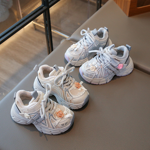 女童老爹鞋2025冬季新款加绒水钻蝴蝶结公主皮面运动鞋二棉休闲鞋