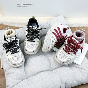 2025秋季 透气双网面老爹鞋 新款 子男童跑步鞋 儿童鞋 女童红色运动鞋