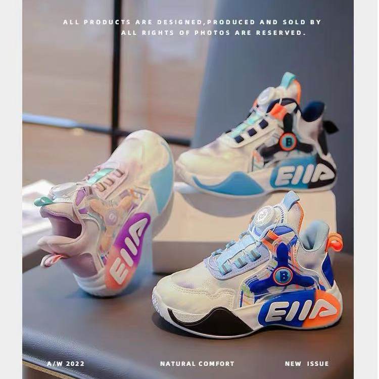 女童鞋秋冬款2025新款儿童运动篮球鞋旋转纽扣女孩跑步加绒二棉鞋