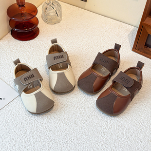 女童复古英伦风皮鞋 2025春秋新款 软底魔术贴浅口单鞋 中小童豆豆鞋