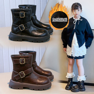 儿童马丁靴洋气2025新款秋冬加绒靴子女童短靴黑色小皮鞋大童鞋子