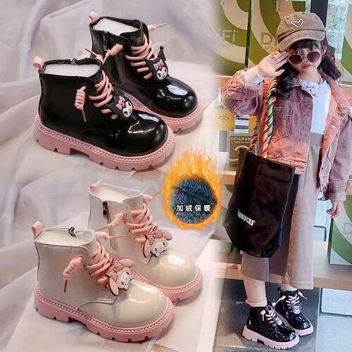 2026冬季二棉靴女童靴儿童马丁靴纯色百搭亮皮靴气质韩版保暖短靴