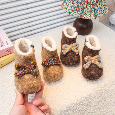 女童棉鞋毛呢加绒加厚保暖雪地靴