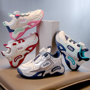 儿童运动鞋软底休闲鞋2026春秋新款男童跑步鞋旋转纽扣女童老爹鞋