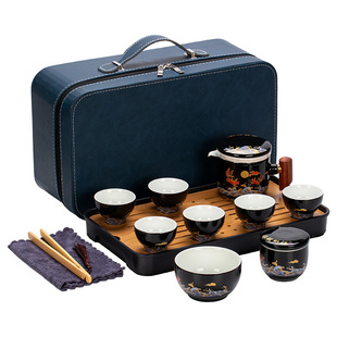 陶瓷旅行功夫茶具套装 户外露营送礼品定制logo 家用简约商务便携式