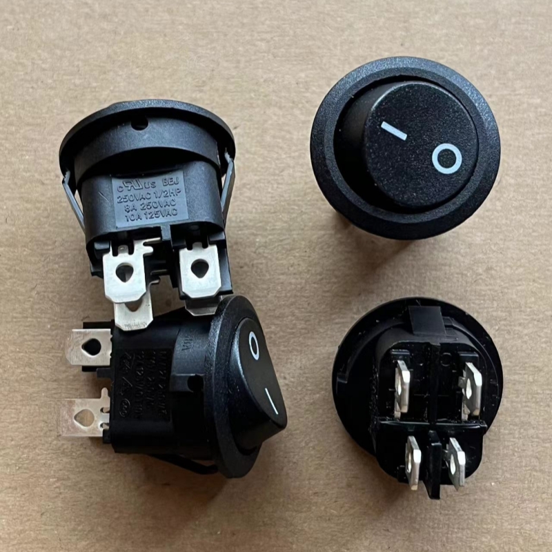 BEJ圆形船型开关4脚2档 PS8A 8A250V圆型翘板电源按钮开关