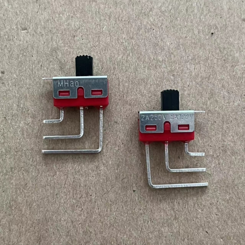台湾MHAO拨动开关3脚2档 2A250V 侧插3脚 小型弯脚 电源滑动开关