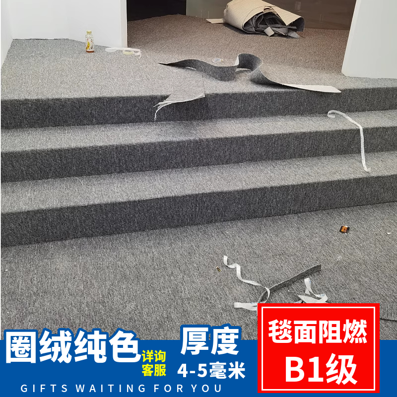 圈绒纯色大面积满铺地毯酒店宾馆会议室防火阻燃隔音地垫多色可选