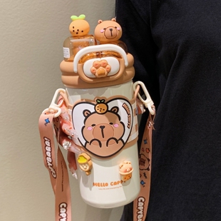 卡皮巴拉保温杯女生高颜值儿童吸管杯子上学专用2025新款水杯可爱