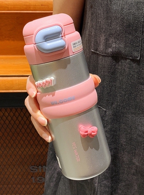 水杯女生高颜值ins双饮保温杯316不锈钢便携学生吸管杯子2024新款