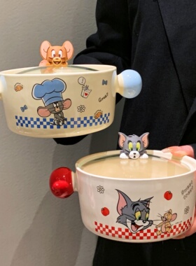 猫和老鼠双耳泡面碗学生宿舍大容量带盖陶瓷家用方便面碗2026新款