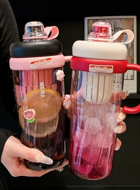 2025新款女生高颜值渐变水杯茶水分离泡茶杯便携把手吸管杯子夏季