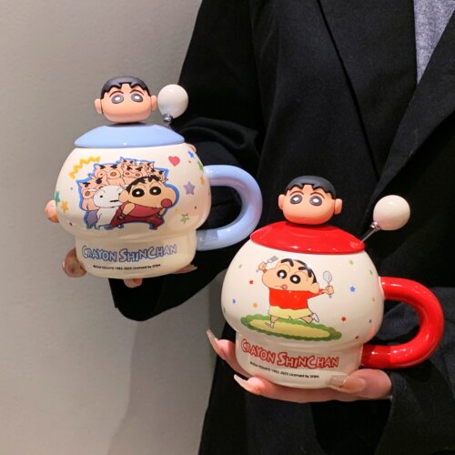蜡笔小新可爱情侣陶瓷马克杯女高颜值带盖勺办公室家用桌面水杯子 - 封面